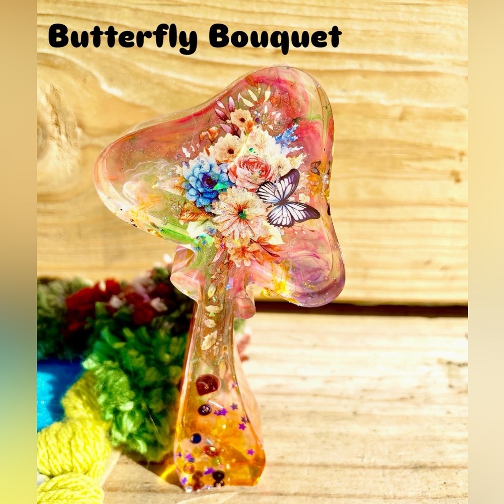 Handmade Resin Mushroom Decor or Earring Display Butterfly Bouquet - Picture 1 of 5